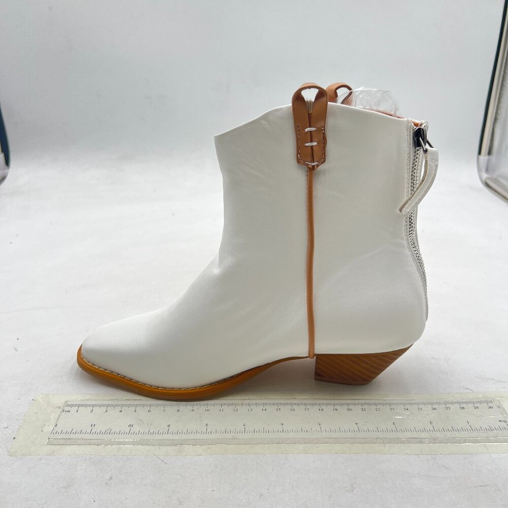 White Women Cowgirl Cowboy Western Back Zipper Ankle Boots Square Toe Booties